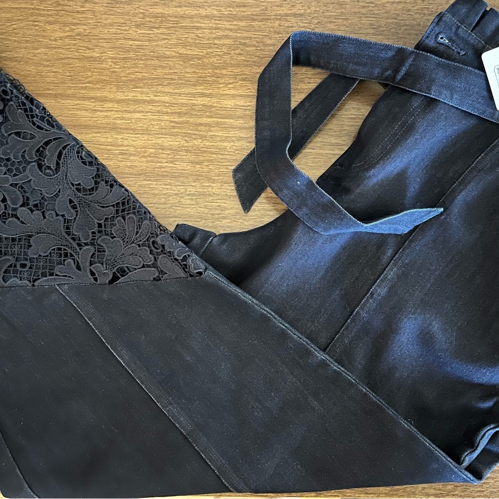 Haute Hippie Dark Wash Cropped Jeans with Lace Detail